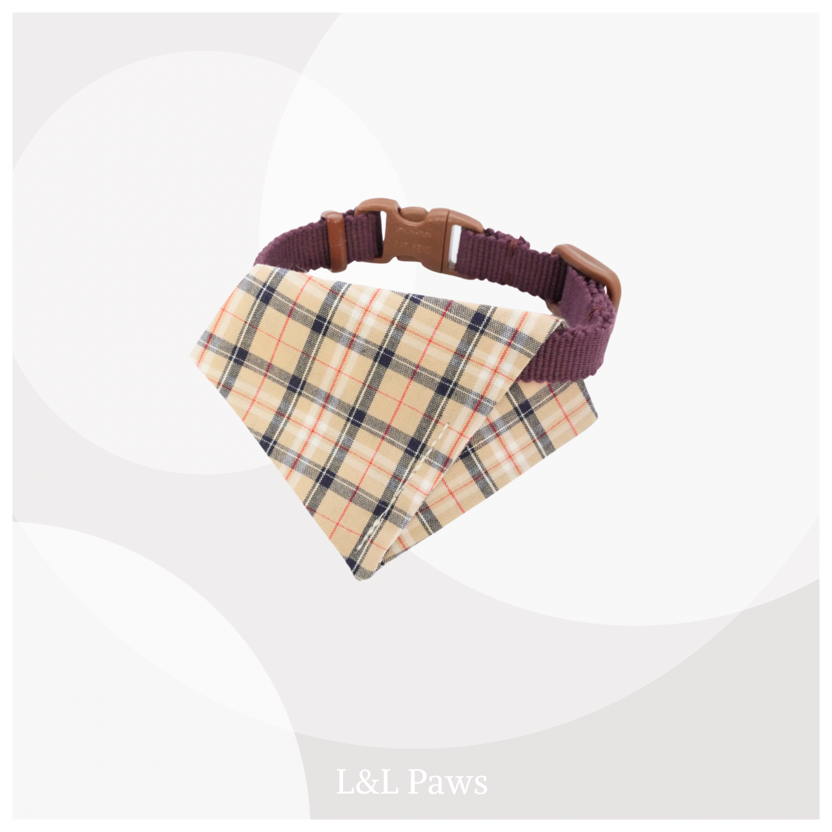 真田紐の首輪(紫）と播州織のダイヤバンダナのセット