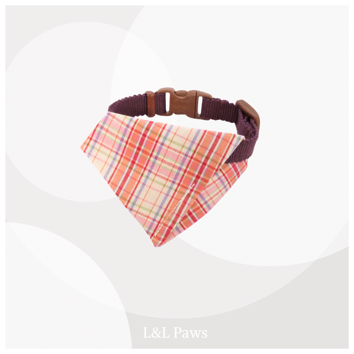 真田紐の首輪(紫）と播州織のダイヤバンダナのセット