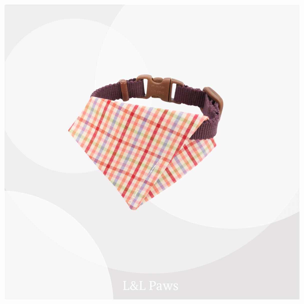 真田紐の首輪(紫）と播州織のダイヤバンダナのセット