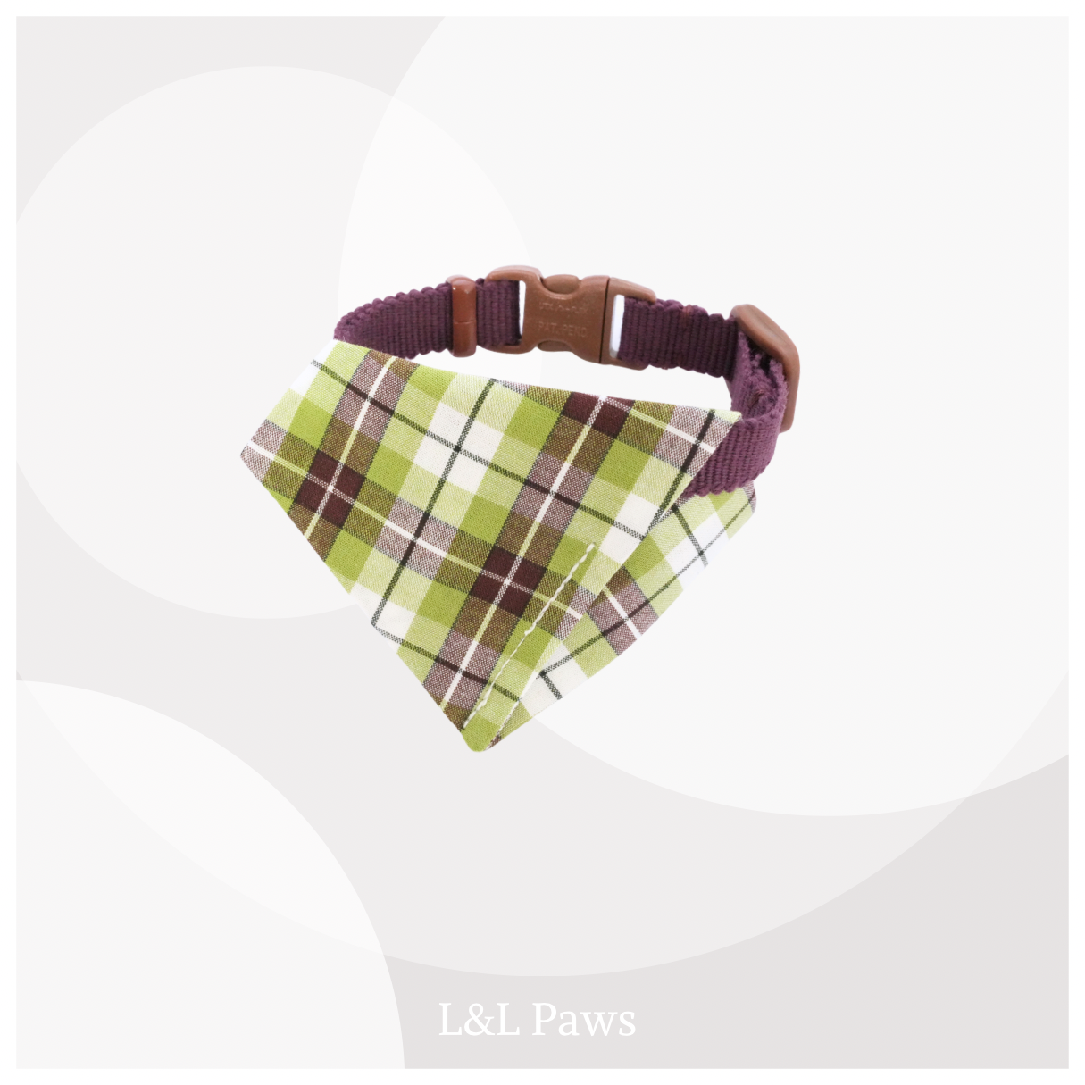 真田紐の首輪(紫）と播州織のダイヤバンダナのセット