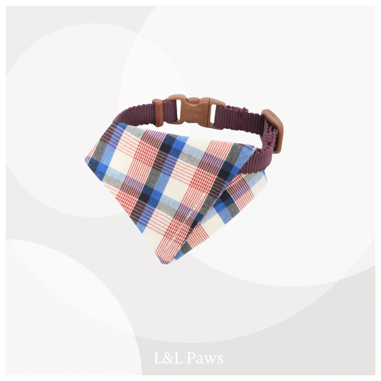 真田紐の首輪(紫）と播州織のダイヤバンダナのセット