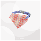 真田紐の首輪(アネモネ）と播州織のダイヤバンダナのセット