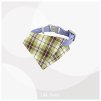 真田紐の首輪(アネモネ）と播州織のダイヤバンダナのセット