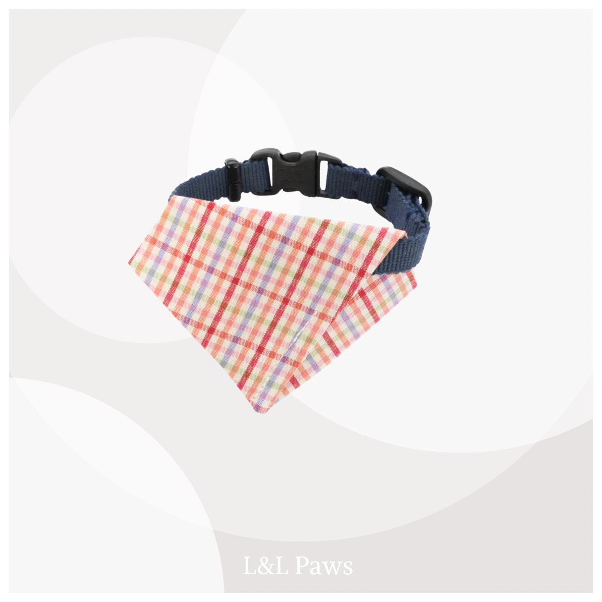 真田紐の首輪(紺）と播州織のダイヤバンダナのセット