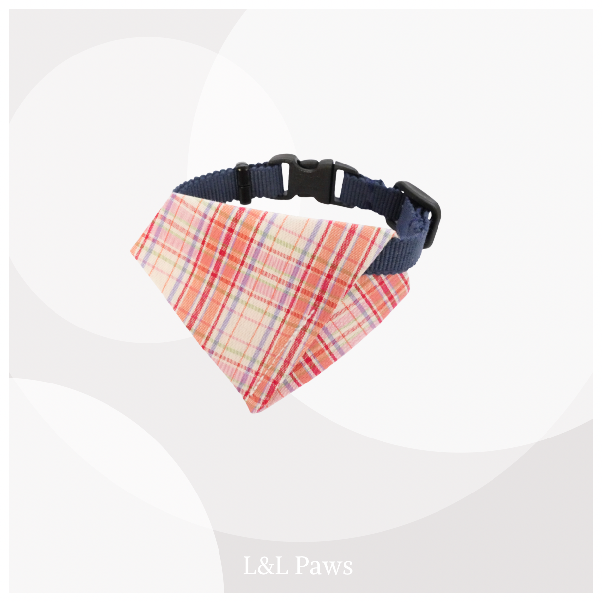 真田紐の首輪(紺）と播州織のダイヤバンダナのセット