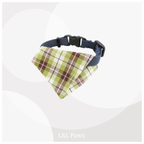 真田紐の首輪(紺）と播州織のダイヤバンダナのセット