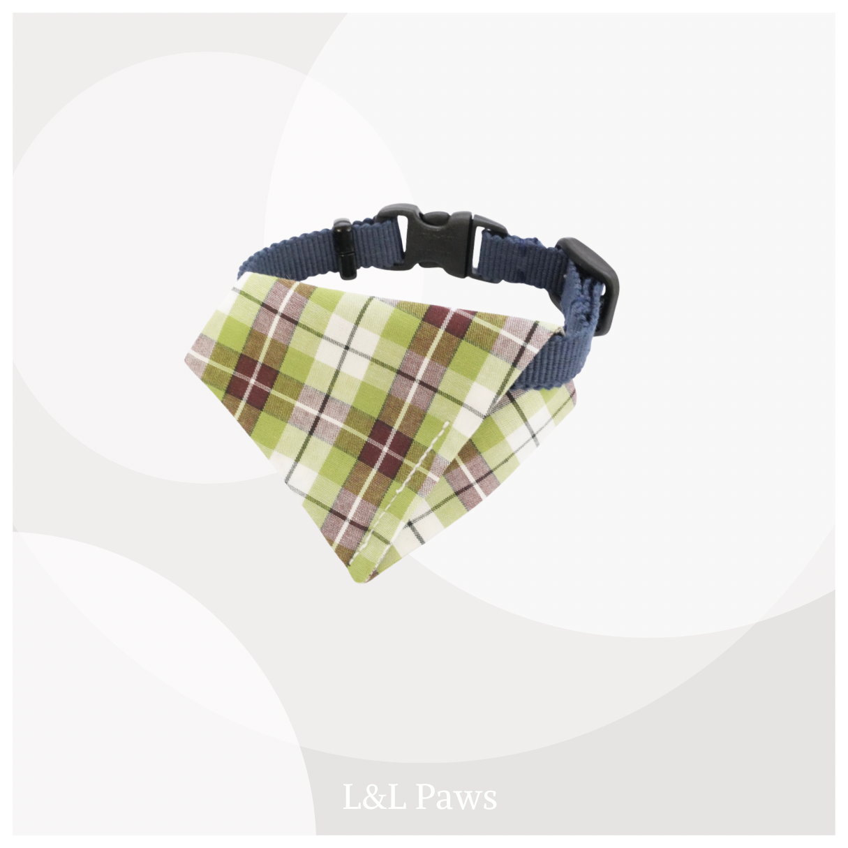 真田紐の首輪(紺）と播州織のダイヤバンダナのセット