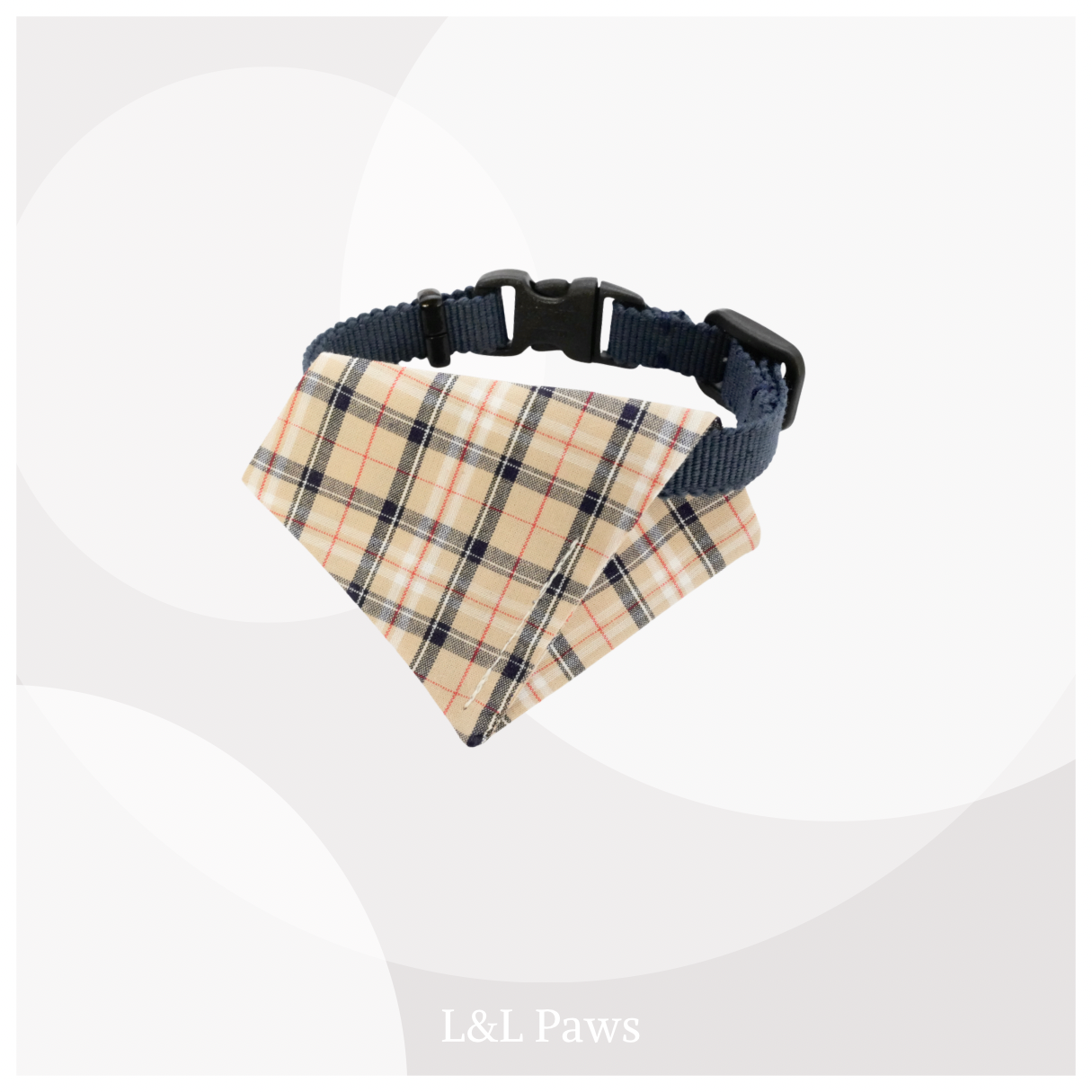 真田紐の首輪(紺）と播州織のダイヤバンダナのセット