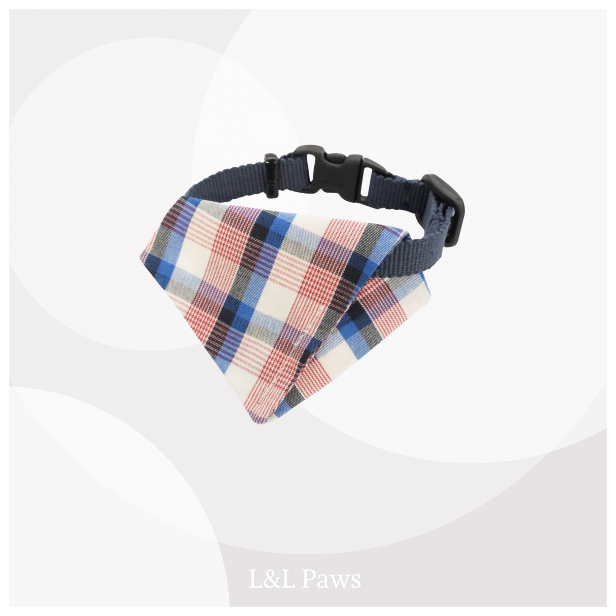 真田紐の首輪(紺）と播州織のダイヤバンダナのセット