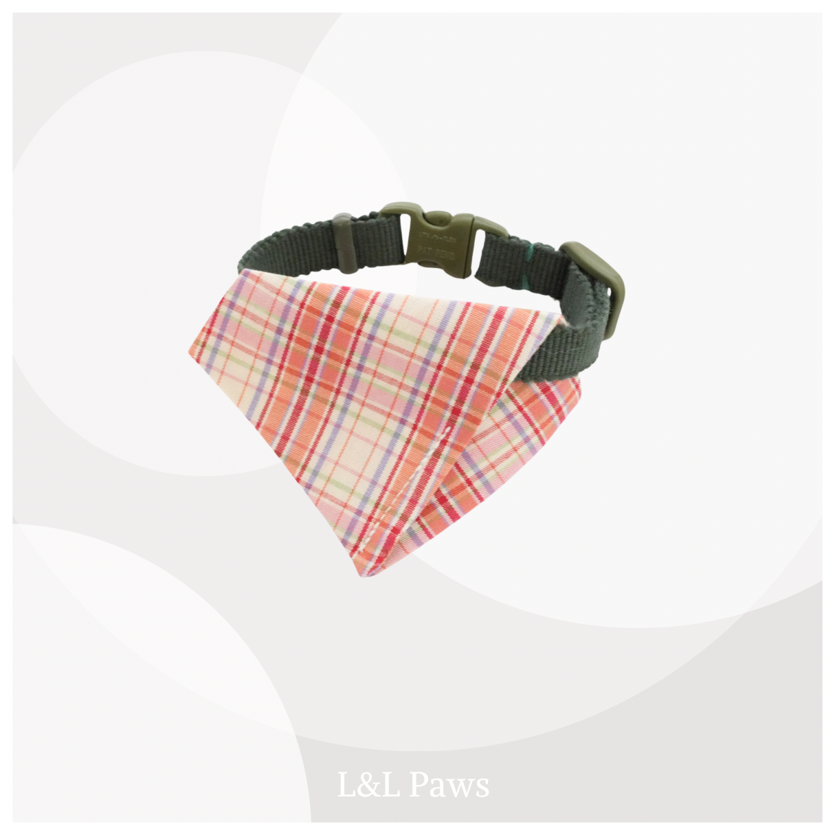 真田紐の首輪(抹茶）と播州織のダイヤバンダナのセット