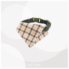 真田紐の首輪(抹茶）と播州織のダイヤバンダナのセット