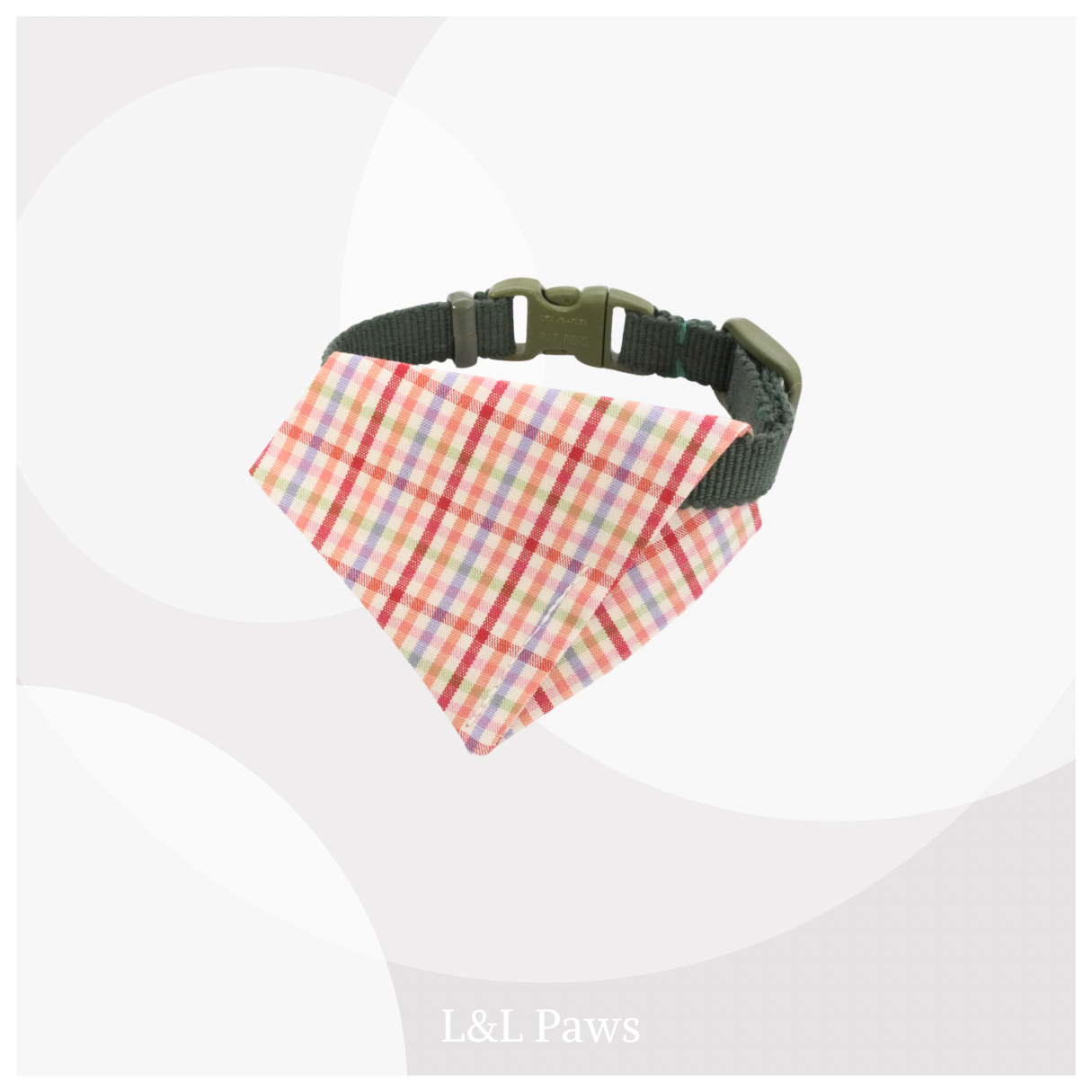 真田紐の首輪(抹茶）と播州織のダイヤバンダナのセット