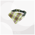 真田紐の首輪(抹茶）と播州織のダイヤバンダナのセット