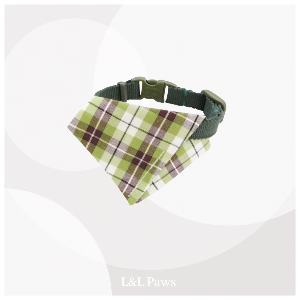 真田紐の首輪(抹茶）と播州織のダイヤバンダナのセット