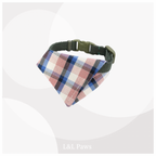 真田紐の首輪(抹茶）と播州織のダイヤバンダナのセット