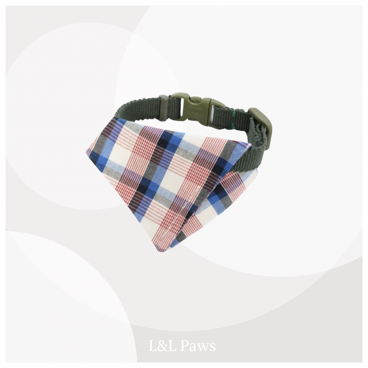 真田紐の首輪(抹茶）と播州織のダイヤバンダナのセット