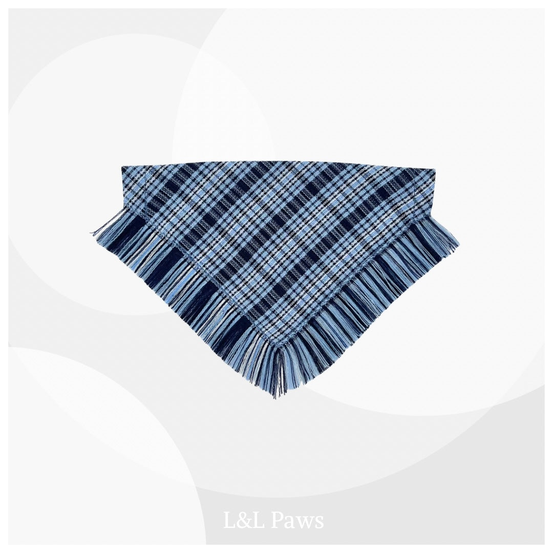 保多織の冒険バンダナ｜スカイブルーチェック Adventure Fray Bandanas 冒険フレイバンダナ 犬 猫 ペット 和柄 日本製 手作り ギフト エルエルポウズ