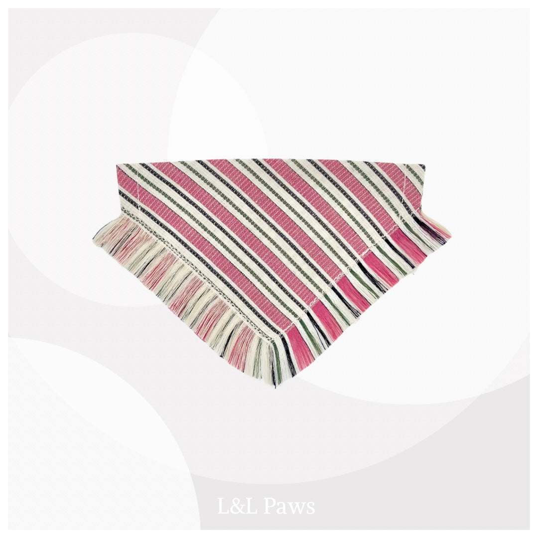 保多織の冒険バンダナ｜ピンクストライプ Adventure Fray Bandanas 冒険フレイバンダナ 犬 猫 ペット 和柄 日本製 手作り ギフト エルエルポウズ