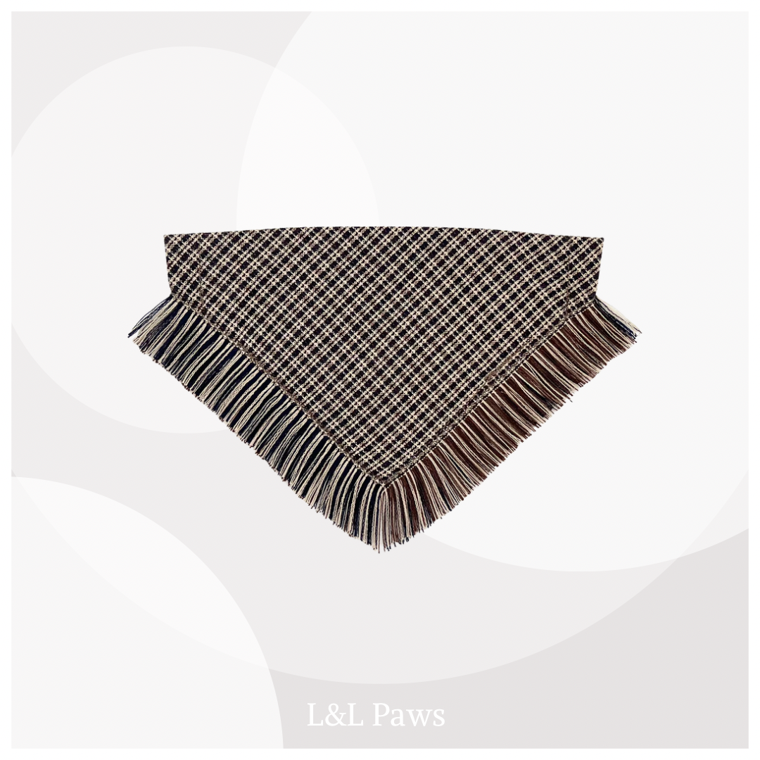 保多織の冒険バンダナ｜キャメルチェック Adventure Fray Bandanas 冒険フレイバンダナ 犬 猫 ペット 和柄 日本製 手作り ギフト エルエルポウズ