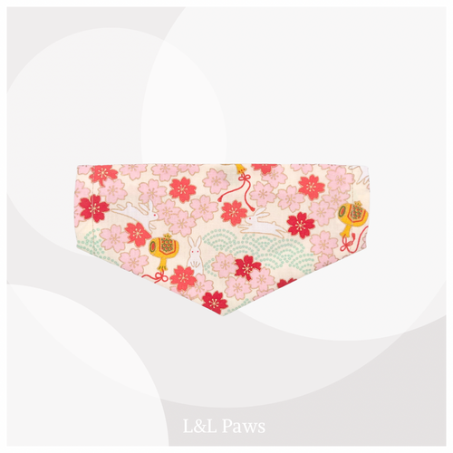 桜うさぎ 白 ミニバンダナ MIni Bandanas ミニバンダナ 犬 猫 ペット 和柄 日本製 手作り ギフト エルエルポウズ