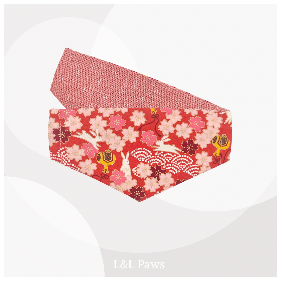 桜うさぎ　赤　ミニバンダナ