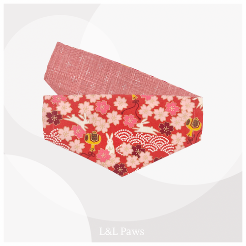 桜うさぎ 赤 ミニバンダナ MIni Bandanas ミニバンダナ 犬 猫 ペット 和柄 日本製 手作り ギフト エルエルポウズ