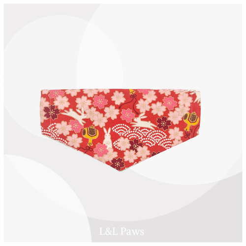 桜うさぎ 赤 ミニバンダナ MIni Bandanas ミニバンダナ 犬 猫 ペット 和柄 日本製 手作り ギフト エルエルポウズ