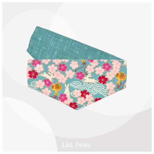 桜うさぎ 青 ミニバンダナ MIni Bandanas ミニバンダナ 犬 猫 ペット 和柄 日本製 手作り ギフト エルエルポウズ