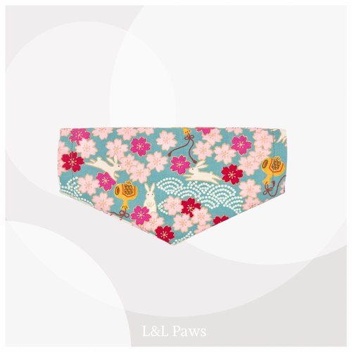 桜うさぎ 青 ミニバンダナ MIni Bandanas ミニバンダナ 犬 猫 ペット 和柄 日本製 手作り ギフト エルエルポウズ