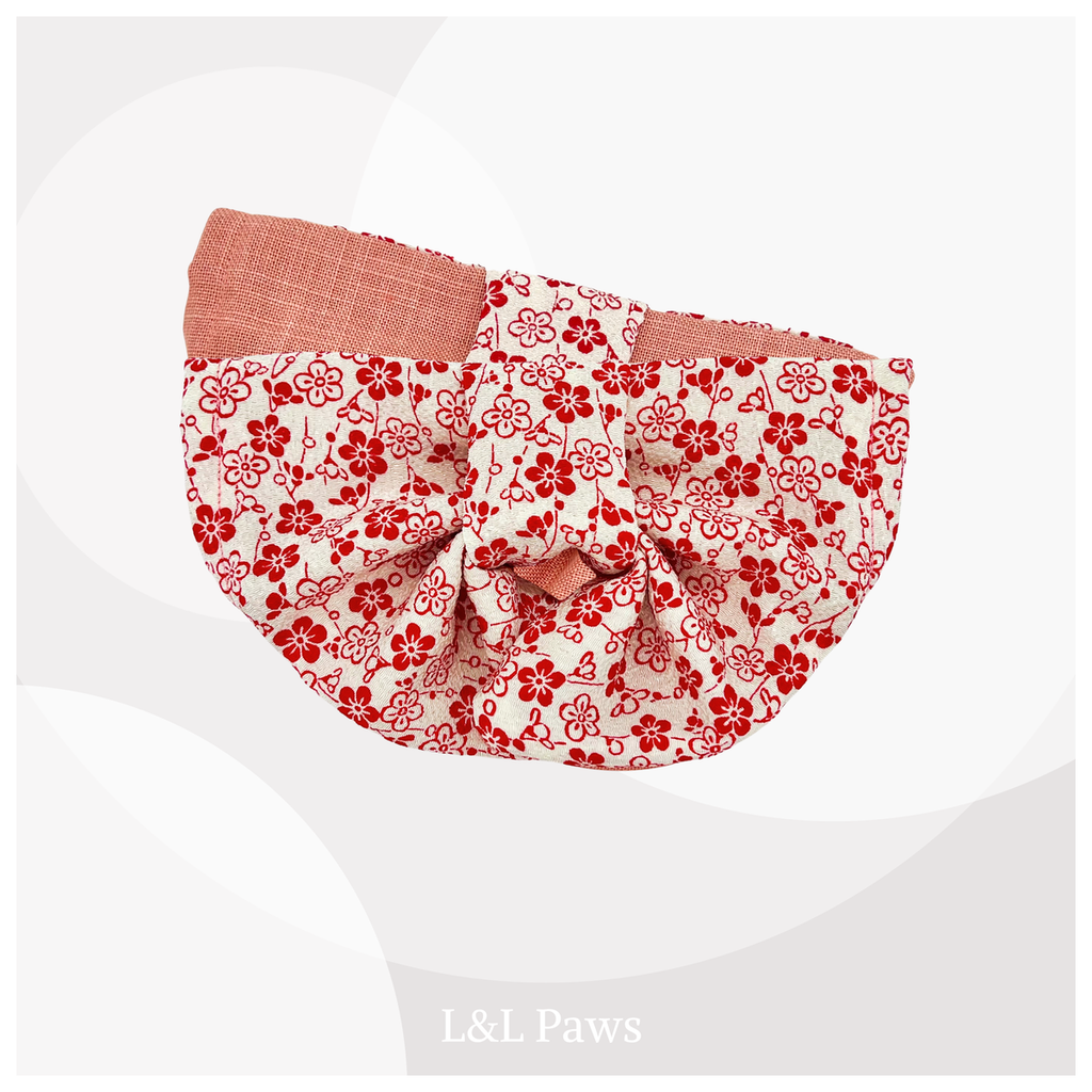 きみに梅の花を。赤梅のちりめんの帯バンダナ