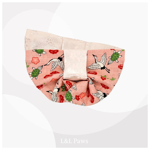 祝い鶴 ピンク - 帯バンダナ Obi Bow Bandanas 帯バンダナ 犬 猫 ペット 和柄 日本製 手作り ギフト エルエルポウズ