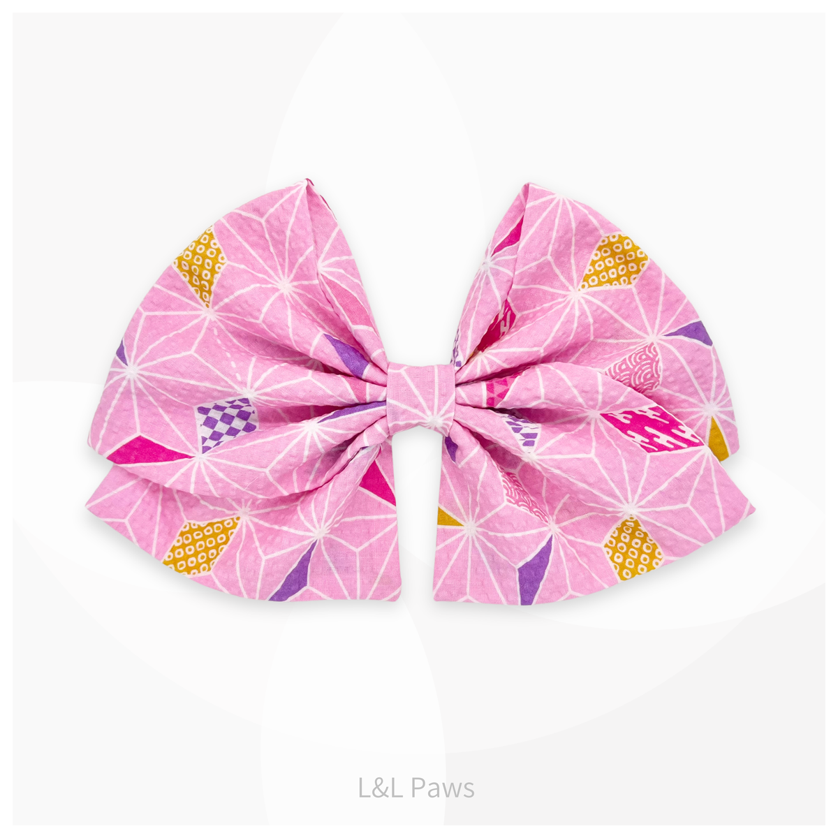 風をむすぶ 麻の葉 ピンク 帯リボン Obi Ribbon Bow Tie 帯リボン 犬 猫 ペット 和柄 日本製 手作り ギフト エルエルポウズ