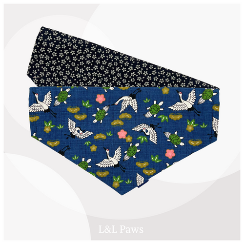 祝い鶴 青 - 犬のバンダナ Dog Bandanas 犬のバンダナ 犬 猫 ペット 和柄 日本製 手作り ギフト エルエルポウズ