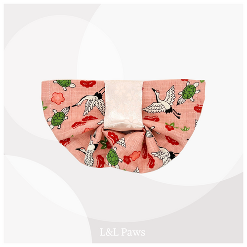 祝い鶴 ピンク - 帯バンダナ Obi Bow Bandanas 帯バンダナ 犬 猫 ペット 和柄 日本製 手作り ギフト エルエルポウズ