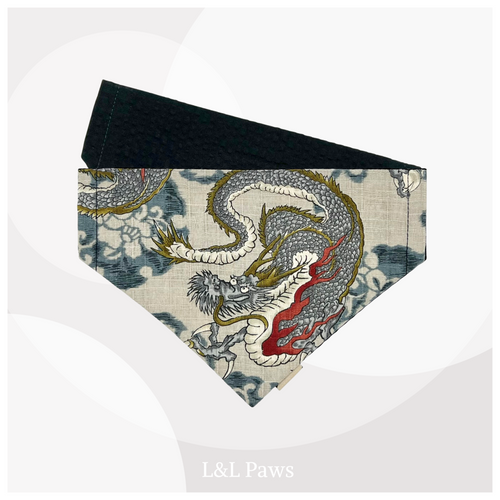 粋な龍 グレー 和バンダナ Authentic Japanese Bandanas 和なバンダナ 犬 猫 ペット 和柄 日本製 手作り ギフト エルエルポウズ